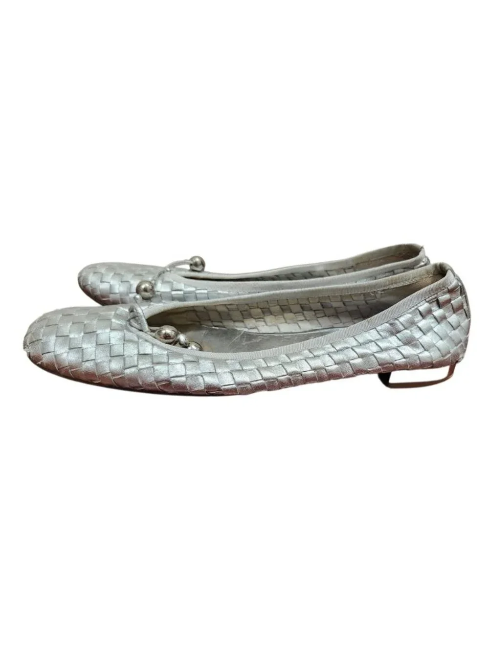 FS/NY French Sole Silver Woven Leather Ballet Flats Women's Size 9 Slip On